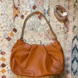 Brand New Elegant Tan Shoulder Bag with Gold Chain